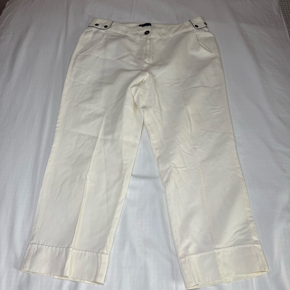 Saint James White Nautical Wide Leg Cropped Pants Women’s Size 14 Linen Blend